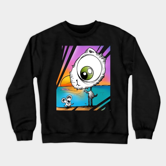 Cat & Mouse beach Crewneck Sweatshirt by Sing-Toe-Wrote 